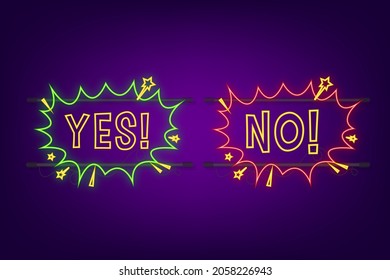 Ja und Keine Sprechblase im Pop-Art-Stil. Feedback-Konzept. Positives Feedback-Konzept. Neonsymbol. Vektorgrafik
