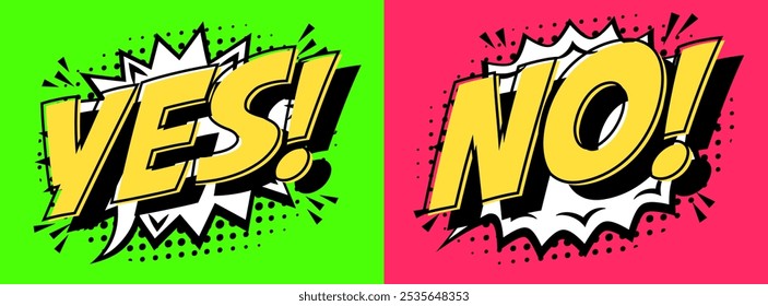 Sí y no estilo de cómics de conjunto de burbujas de discurso
