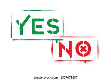 ''YES'' and ''NO'' spray graffiti stencils. White background.