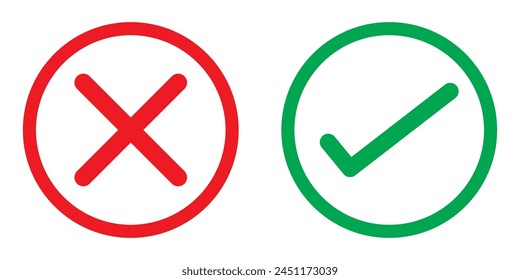 Yes and No symbol, buttons. Right or wrong signs, icons silhouette. Cross, check mark icons design,  Tick and cross. Check mark and cross right sign, icon.