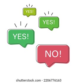 Yes No text text on the conversation form. Vector illustration yes no in a speech box isolated on white background. Design element for icon, sticker, sign, symbol icon and card chat. test question.