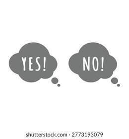 Yes and no though balloon vector icon. Yes! and No! chat or speech bubble set.