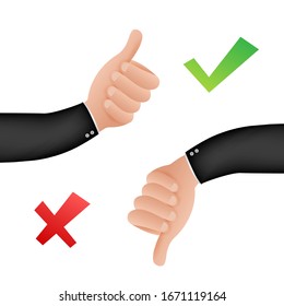 Yes and No thumb up. Feedback concept. Positive feedback concept. Choice button icon. Vector stock illustration.