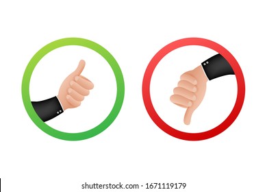 Sí y No hay pulgar arriba. Concepto de votos. Concepto de retroalimentación positiva. Icono del botón de opción. Ilustración de material vectorial.
