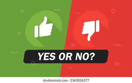 Yes or No, thumbs up and down. Vector illustration