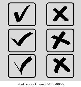 Yes No tick, check icon, accept decline vector illustration