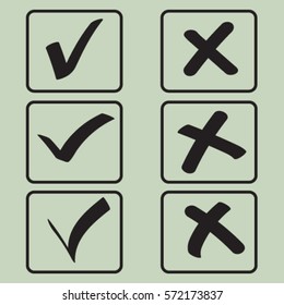 Yes No tick, check icon, accept decline vector illustration