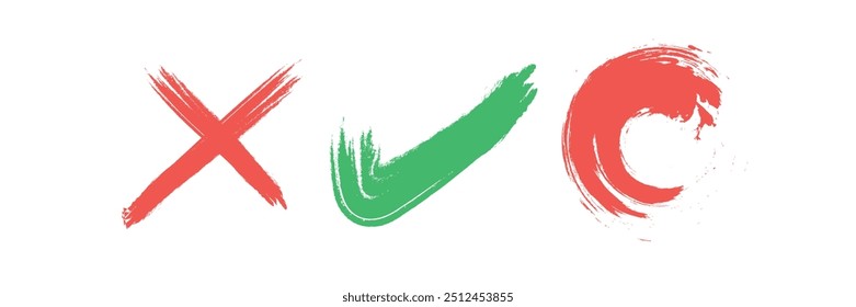 Yes and No tick and Cross sign elements of vote election choose on white background in red and green color 