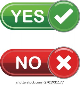 Botões de alternância Sim e Não com marca de seleção e cruz