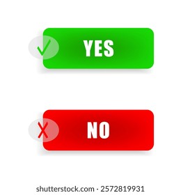 Yes No toggle switch buttons, checkmark icons yes or no with switch slider in modern toggle, green tick and red cross symbols for user interface, apps and website