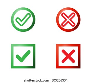 Yes or No, Validation button Icons vector