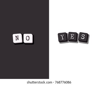 Yes No - vector greeting card, poster, flyer, brochure. Template for cover with key typed text. Computer keyboard buttons quote in black and white