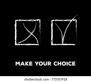 Yes and No Vector Set Square Frames, Isolated.  Grunge Graffiti Check, Quizz, Voting Symbol Design. Ink Right and Wrong, Good and Bad Query Choice Icons. Yes and No Tick and Cross Symbolic Marks.