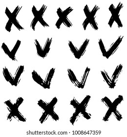 Yes and No vector signs. Dry brush strokes, hand drawn.