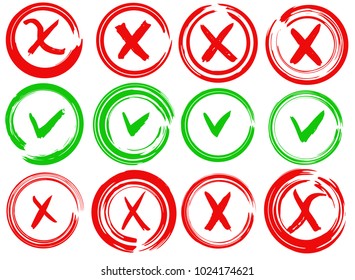 Yes and No vector signs. Dry brush strokes, hand drawn.