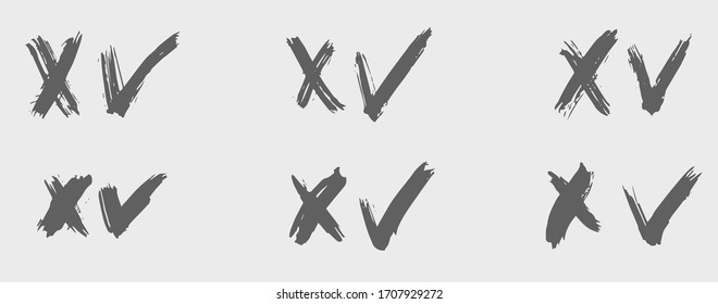 Sí y No signos vectoriales. Huida, aislada. Trazos secos de pincel