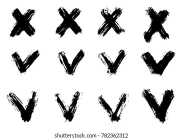Yes and No vector signs. Hand drawn, isolated. Dry brush strokes.
