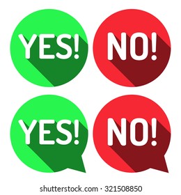 Yes! No! Vector stickers and talk bubbles.Flat style design, vector illustration. Green and red elements. Yes and no icons.