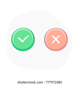 Yes or No, Vote Buttons, - Voting Buttons for web confirmation or checkmark tick checkbox test concept. Flat outline vector illustration on modern light style.