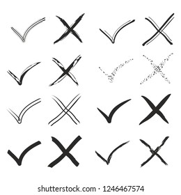 Yes no  voting right wrong sign symbol icon set collection black isolated on white vector design element