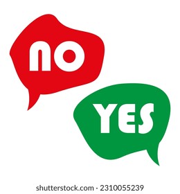 Yes No word text on talk shape. Green, red color. Yes no in speech bubble. Vector illustration.