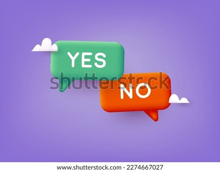 Yes No word text on talk shape. Green and red color. 3D Web Vector Illustrations.
