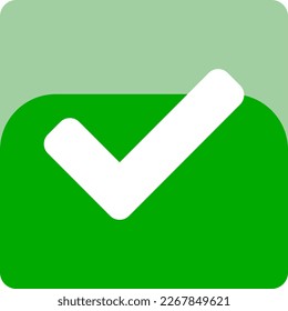 Yes or OK or Right or Approved or Accepted or Confirmed Icon Sign with Checkmark Tick in Green Soft Edged Square with 3D Style Shiny Effect. Vector Image.