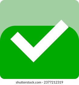 Yes or OK or Right or Approved or Accepted or Confirmed Icon Sign with Checkmark Tick in Green Soft Edged Square with 3D Style Shiny Effect. Vector Image.