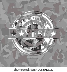 Yes on grey camouflage texture
