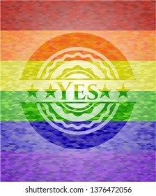 Yes on mosaic background with the colors of the LGBT flag