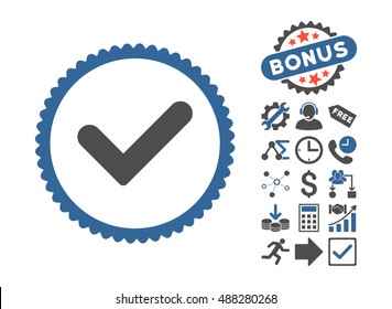 Yes pictograph with bonus pictograph collection. Vector illustration style is flat iconic bicolor symbols, cobalt and gray colors, white background.