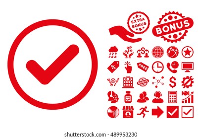 Yes pictograph with bonus pictograph collection. Vector illustration style is flat iconic symbols, red color, white background.