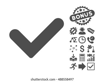 Yes pictograph with bonus design elements. Vector illustration style is flat iconic symbols, gray color, white background.