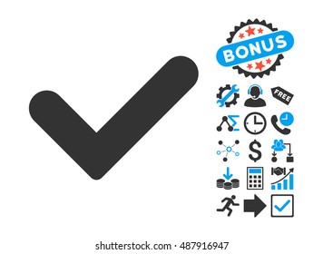 Yes pictograph with bonus images. Vector illustration style is flat iconic bicolor symbols, blue and gray colors, white background.