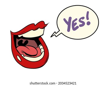 yes pop art mouth scream words speech talk