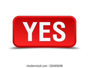 Yes Red 3d Square Button Isolated On White