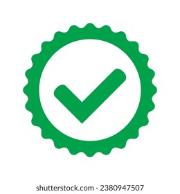 Yes round stamp icon. Seal with check mark icon. Symbol of approval.