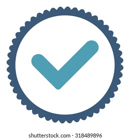 Yes round stamp icon. This flat vector symbol is drawn with cyan and blue colors on a white background.