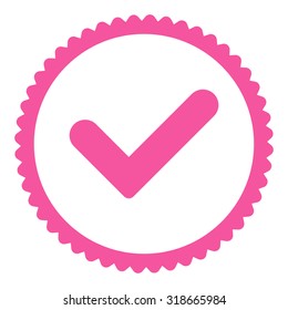 Yes round stamp icon. This flat vector symbol is drawn with pink color on a white background.
