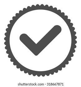 Yes round stamp icon. This flat vector symbol is drawn with gray color on a white background.