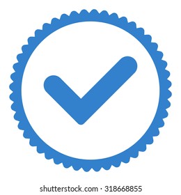 Yes round stamp icon. This flat vector symbol is drawn with cobalt color on a white background.