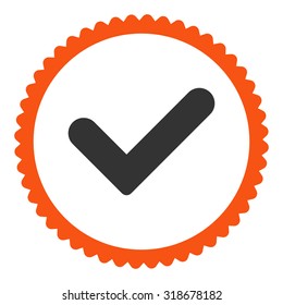 Yes round stamp icon. This flat vector symbol is drawn with orange and gray colors on a white background.