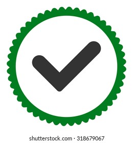 Yes round stamp icon. This flat vector symbol is drawn with green and gray colors on a white background.