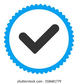 Yes round stamp icon. This flat vector symbol is drawn with blue and gray colors on a white background.