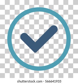 Yes rounded icon. Vector illustration style is flat iconic bicolor symbol inside a circle, cyan and blue colors, transparent background. Designed for web and software interfaces.
