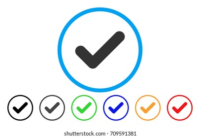 Yes rounded icon. Vector illustration style is a grey flat iconic yes symbol inside a circle. Additional color variants are black, grey, green, blue, red, orange.