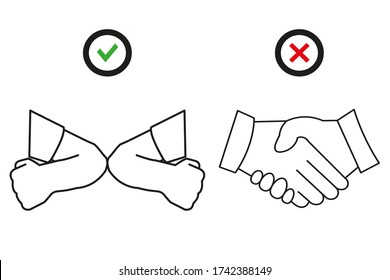 yes to shake hand using elbow, not to shake hands with hands, during the corona virus pandemic use your elbows to shake hands, to avoid transmission of the corona virus