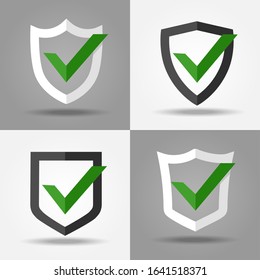 Yes Shields Set. Security Check Shield Icons, Vector Insurance Or Quality Warranty Checklist Test Marks With Ticks