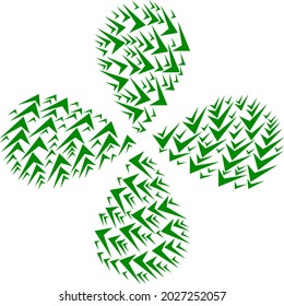 Yes sign curl flower with four petals. Element curl composed from oriented yes sign items. Vector flower collage in flat style.