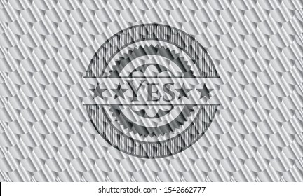 Yes silver badge or emblem. Scales pattern. Vector Illustration. Detailed.